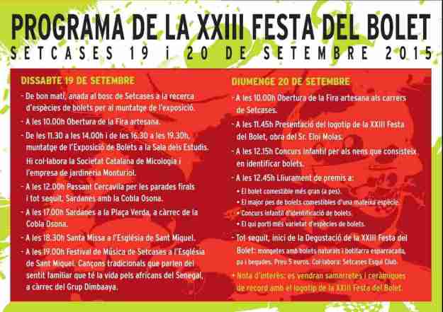 XXIIIa Festa del Bolet – Setcases 2015 PROGRAMA