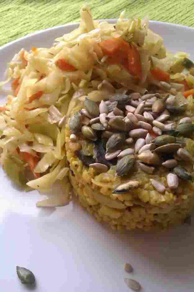 Timbal de fajol amb verdura saltejada
