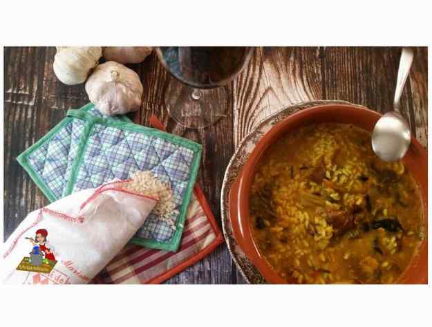 Arròs amb bledes, espinacs, bolets i lletsons