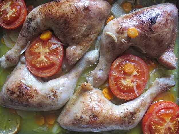 Pollastre al forn amb verduretes i llimona