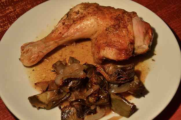 Pollastre al forn amb carxofes