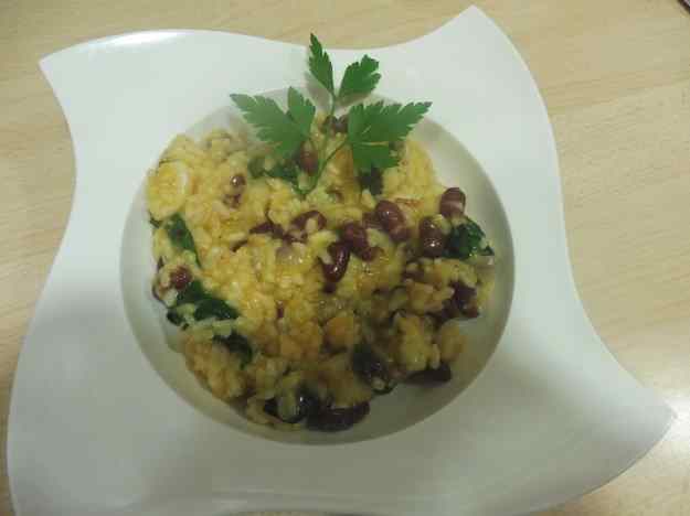 ARROS AMB BACALLA, ESPINACS,FASSOLS VERMELLS (THERMOMIX)