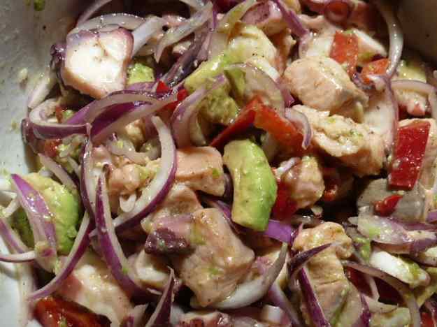 Ceviche de pop i salmó